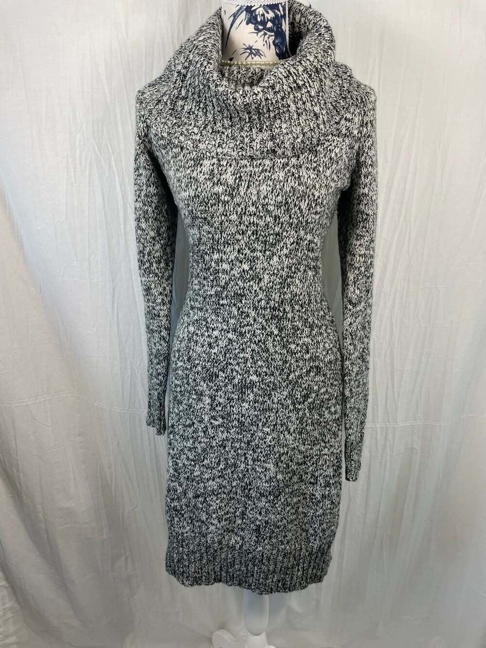 The Limited Black and White Marled Knit Cowl Neck Sweater Dress Size M